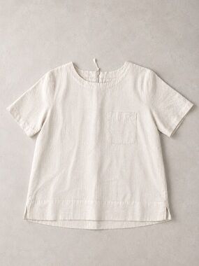 Lou & Grey 100% Linen White Pocket Top Short Sleeve Minimalist Tee XS